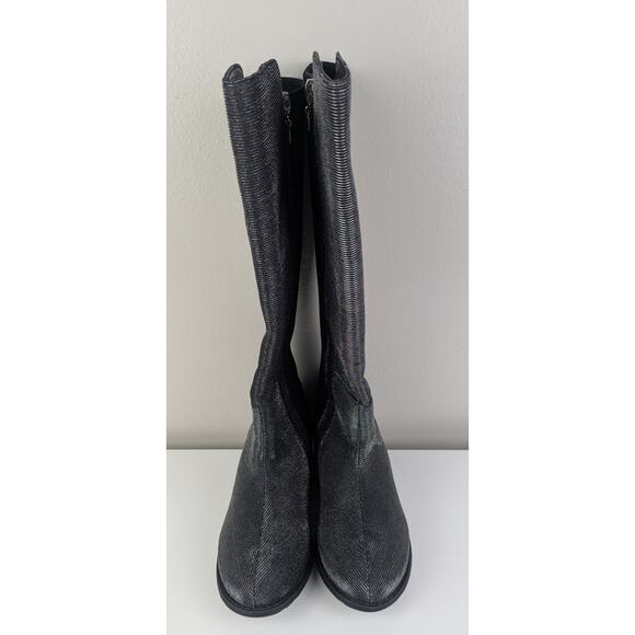 Stuart Weitzman 5050 Shimmer Riding Boots Black Metallic 4 US - Picture 6 of 13